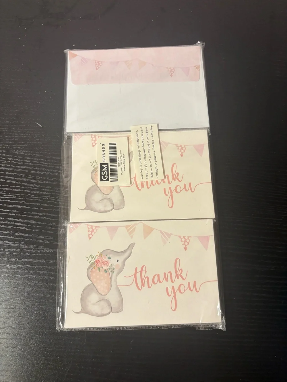 Baby Elephant Thank You Cards & Envelopes Pink Floral Stationery Set